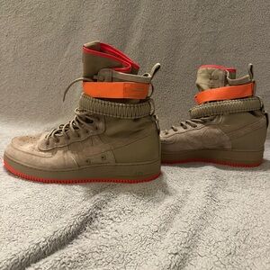 Nike SF Air Force 1 High Top Boots - Olive/Tan with Orange Accents